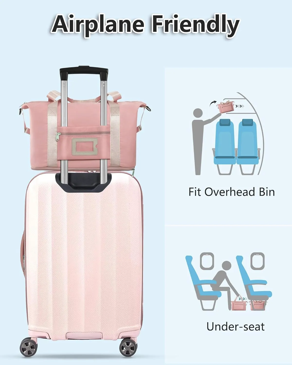 Gifts for Women & Girls-Initial Duffle Bag for Travel, Carry on Bag Duffel Bags, GYM Weekend Overnight Bag with Shoes Compartment,Hospital Bags -Pink V