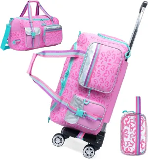 Girls Duffel Bag With Wheels - Travel Overnight Bag for Kids With Toiletry Bag, Rolling Dance Duffle With Shoe Compartment
