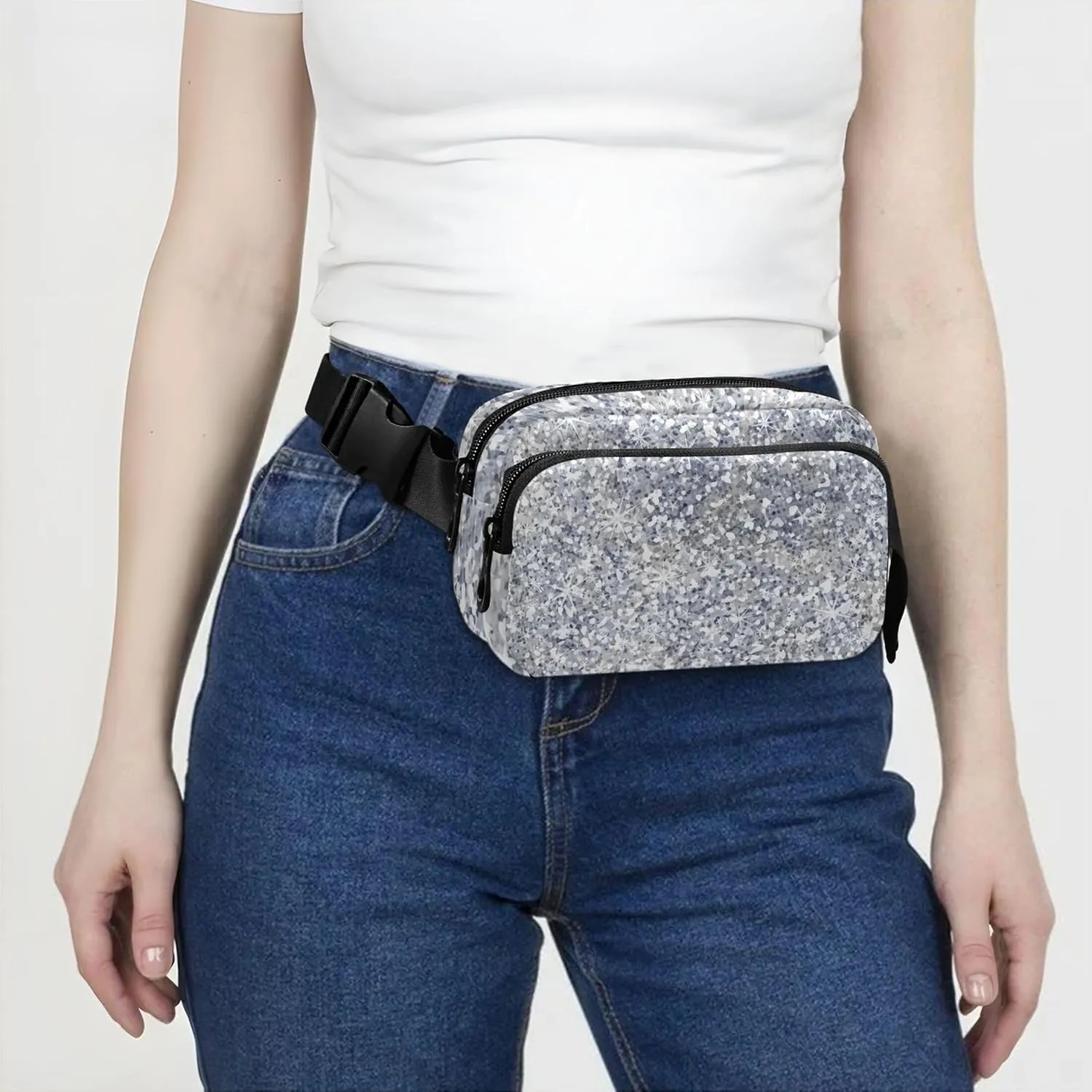 Glitter Silver Shiny Fanny Packs Women Belt Bags Hip Pack Waterproof Designer Waist Pouches for Men