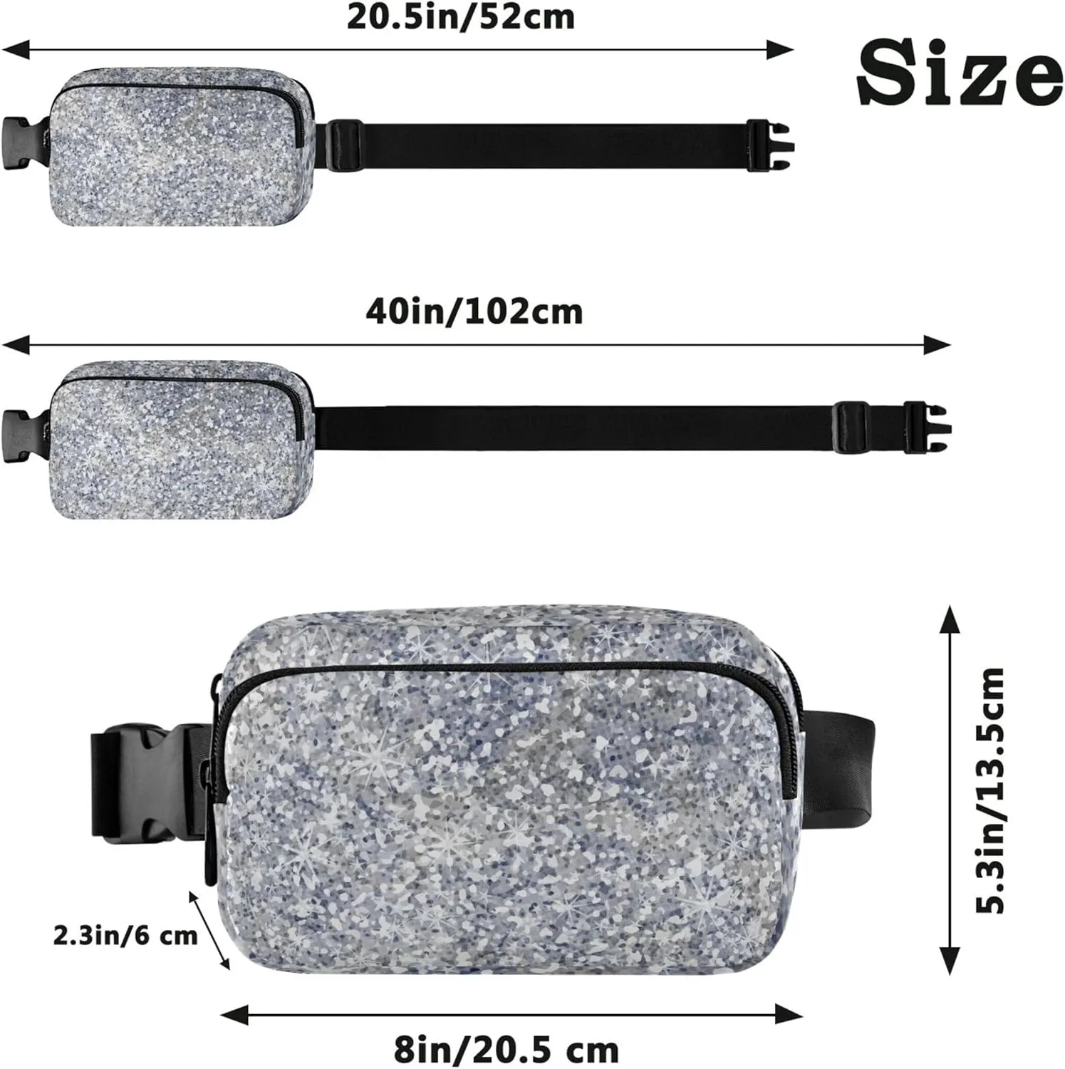 Glitter Silver Shiny Fanny Packs Women Belt Bags Hip Pack Waterproof Designer Waist Pouches for Men