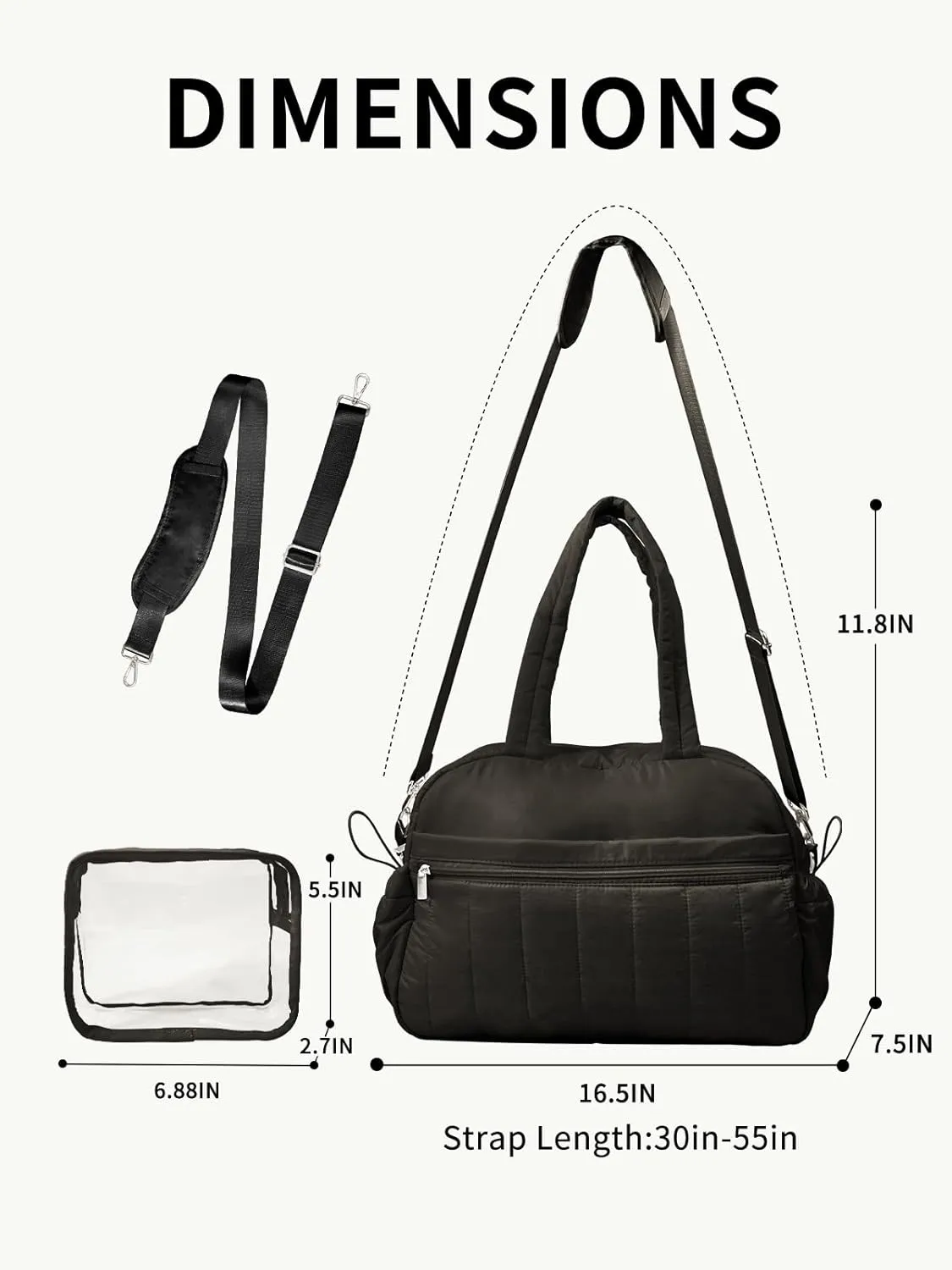 Gym Bag for Women with Wet Pocket, Travel Duffle with Clear Makeup Bag, Carry-On Weekender Overnight Organizer, Water-Resistant for Yoga & Sports, Black