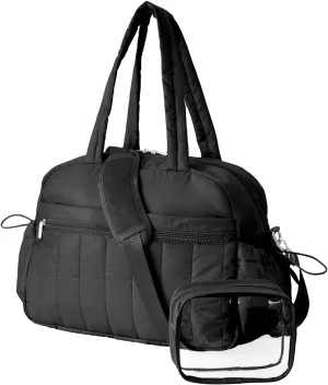 Gym Bag for Women with Wet Pocket, Travel Duffle with Clear Makeup Bag, Carry-On Weekender Overnight Organizer, Water-Resistant for Yoga & Sports, Black