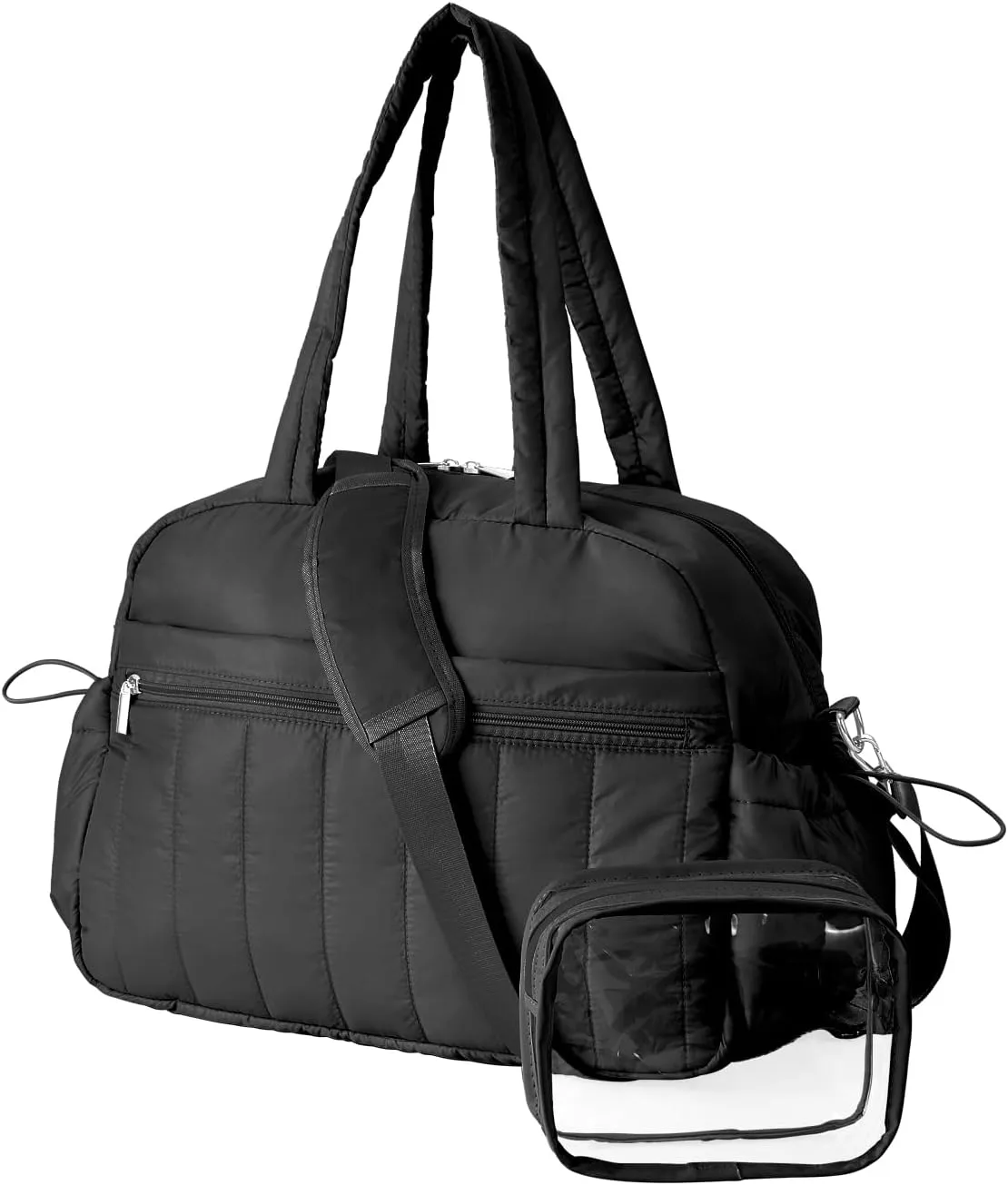 Gym Bag for Women with Wet Pocket, Travel Duffle with Clear Makeup Bag, Carry-On Weekender Overnight Organizer, Water-Resistant for Yoga & Sports, Black