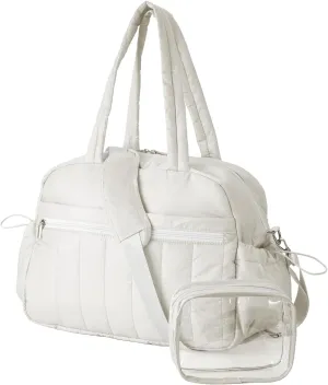 Gym Bag for Women with Wet Pocket, Travel Duffle with Clear Makeup Bag, Carry-On Weekender Overnight Organizer, Water-Resistant for Yoga & Sports, White