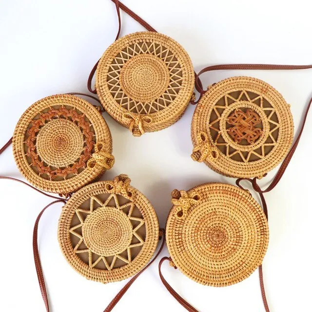 Hand Woven Round Straw Bag