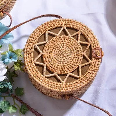 Hand Woven Round Straw Bag