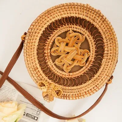 Hand Woven Round Straw Bag