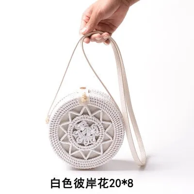 Hand Woven Round Straw Bag
