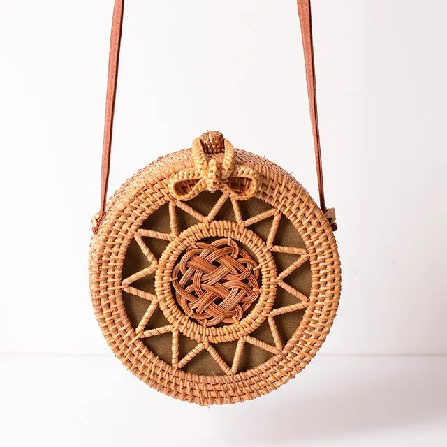 Hand Woven Round Straw Bag