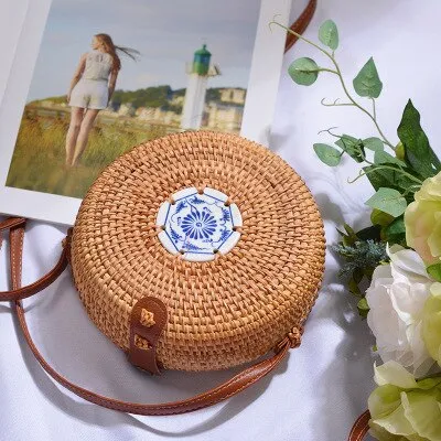 Hand Woven Round Straw Bag
