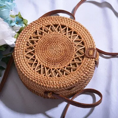 Hand Woven Round Straw Bag