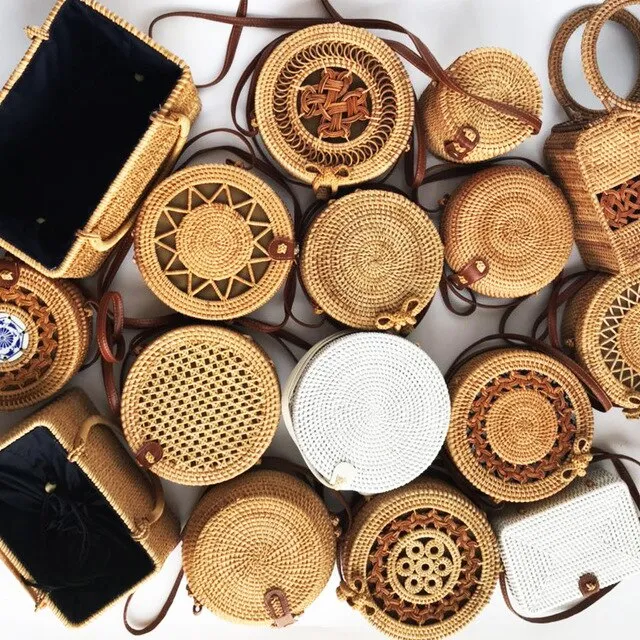 Hand Woven Round Straw Bag