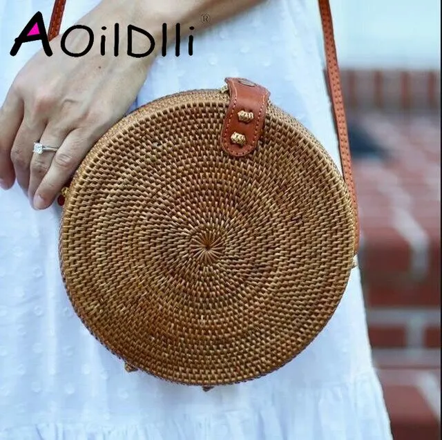 Hand Woven Round Straw Bag