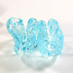 Handmade Lampwork Glass Bead Set, Pale Aqua Blue Wavy Beads Shiny