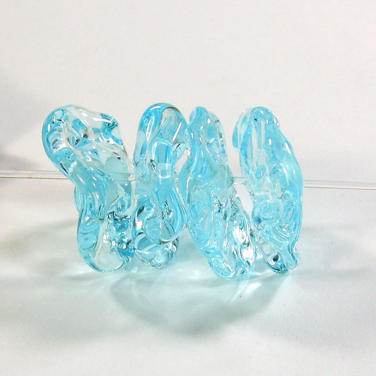Handmade Lampwork Glass Bead Set, Pale Aqua Blue Wavy Beads Shiny