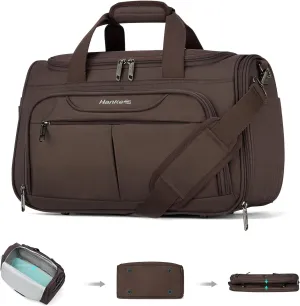 Hanke Foldable Underseat Carry On luggage Bag, Travel Tote Bag for Women & Men, Personal Item Travel Bag Softside Lightweight Luggage Bags for Travel Flight Crew Overnight Weekender Bag.Coffee