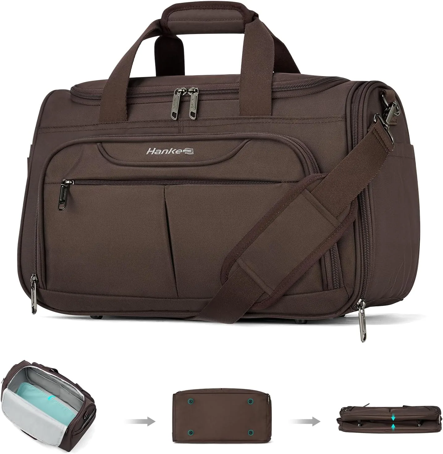 Hanke Foldable Underseat Carry On luggage Bag, Travel Tote Bag for Women & Men, Personal Item Travel Bag Softside Lightweight Luggage Bags for Travel Flight Crew Overnight Weekender Bag.Coffee