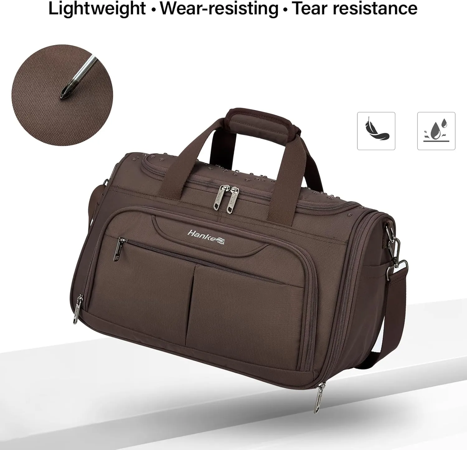 Hanke Foldable Underseat Carry On luggage Bag, Travel Tote Bag for Women & Men, Personal Item Travel Bag Softside Lightweight Luggage Bags for Travel Flight Crew Overnight Weekender Bag.Coffee