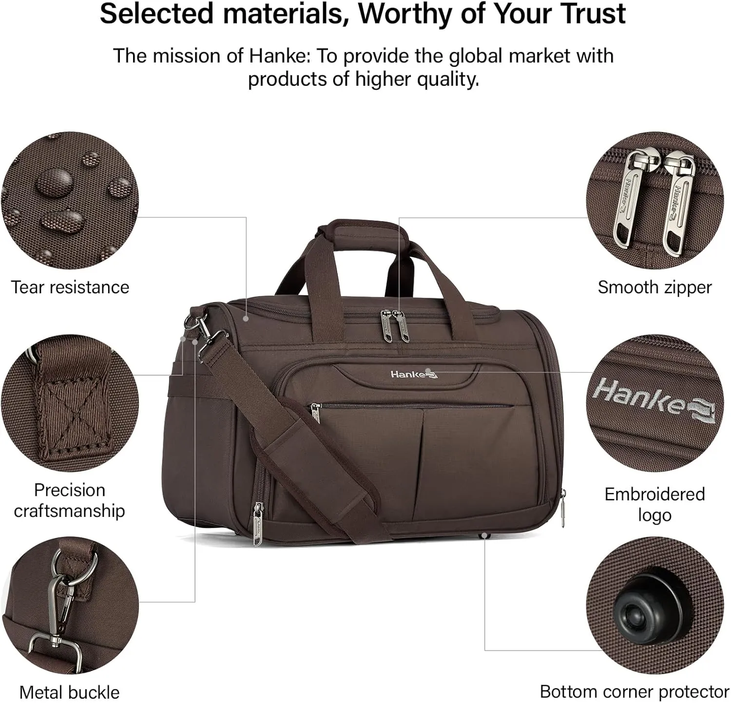 Hanke Foldable Underseat Carry On luggage Bag, Travel Tote Bag for Women & Men, Personal Item Travel Bag Softside Lightweight Luggage Bags for Travel Flight Crew Overnight Weekender Bag.Coffee