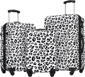 Hardshell Luggage Set for Safe Journeys, Lightweight Spinner Suitcases, 20" 24" 28", Stylish Black Leopard Design