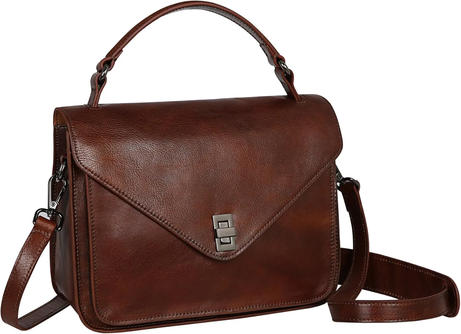 HESHE Leather Purses for Women Shoulder Bag Satchel Crossbody Bags with Pockets Soft Medium Size Travel Work Purse