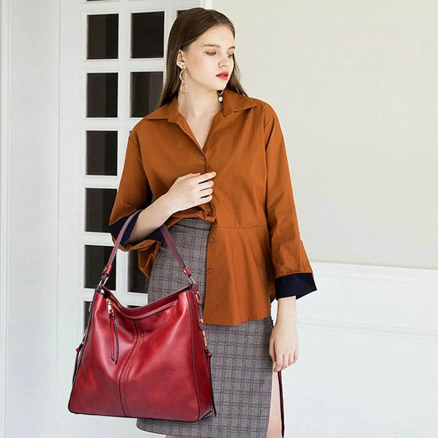 Hobo Bags For Women Retro Soft Leather Large Crossbody Bag Shoulder Handbags For Her Friends Travel College
