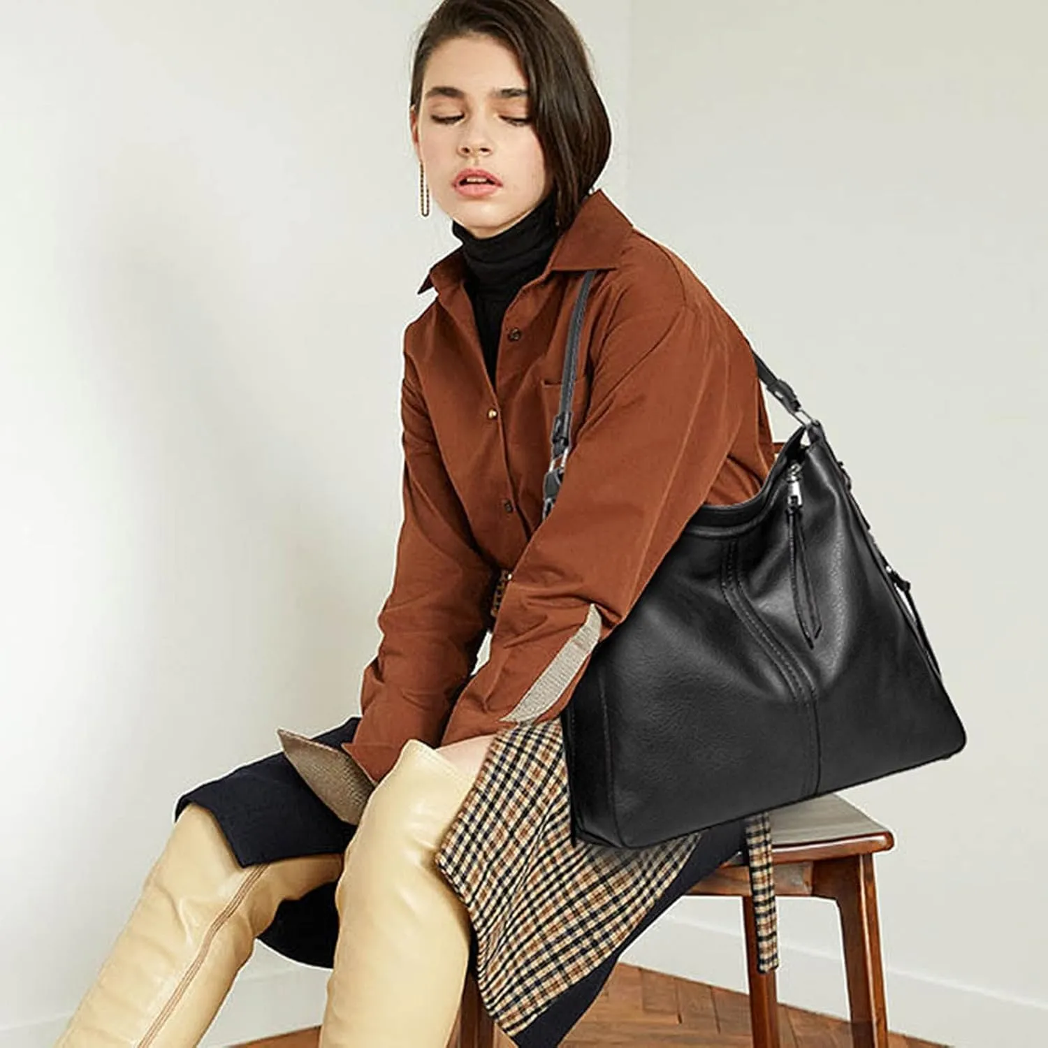 Hobo Bags For Women Retro Soft Leather Large Crossbody Bag Shoulder Handbags For Her Friends Travel College