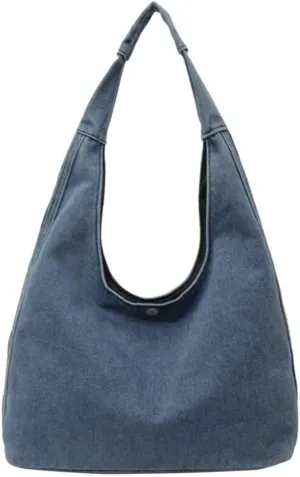 Hobo Bags for Women Soft Denim Material Shoulder bags with Magnetic Snap Simple Lightweight Denim Bags for Daily Life