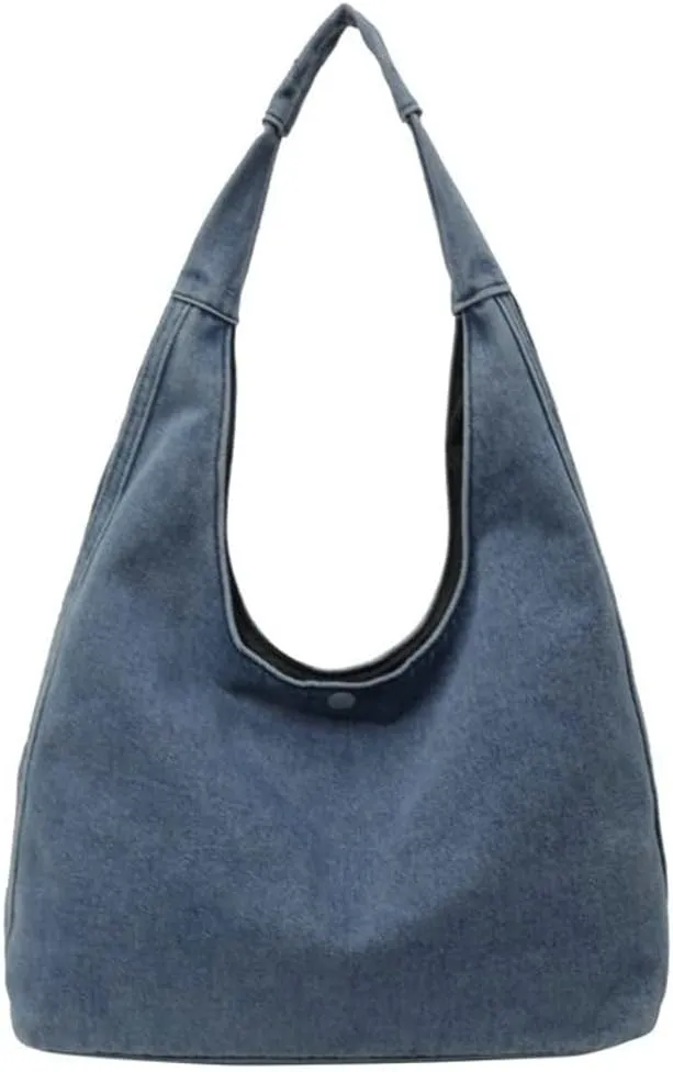 Hobo Bags for Women Soft Denim Material Shoulder bags with Magnetic Snap Simple Lightweight Denim Bags for Daily Life