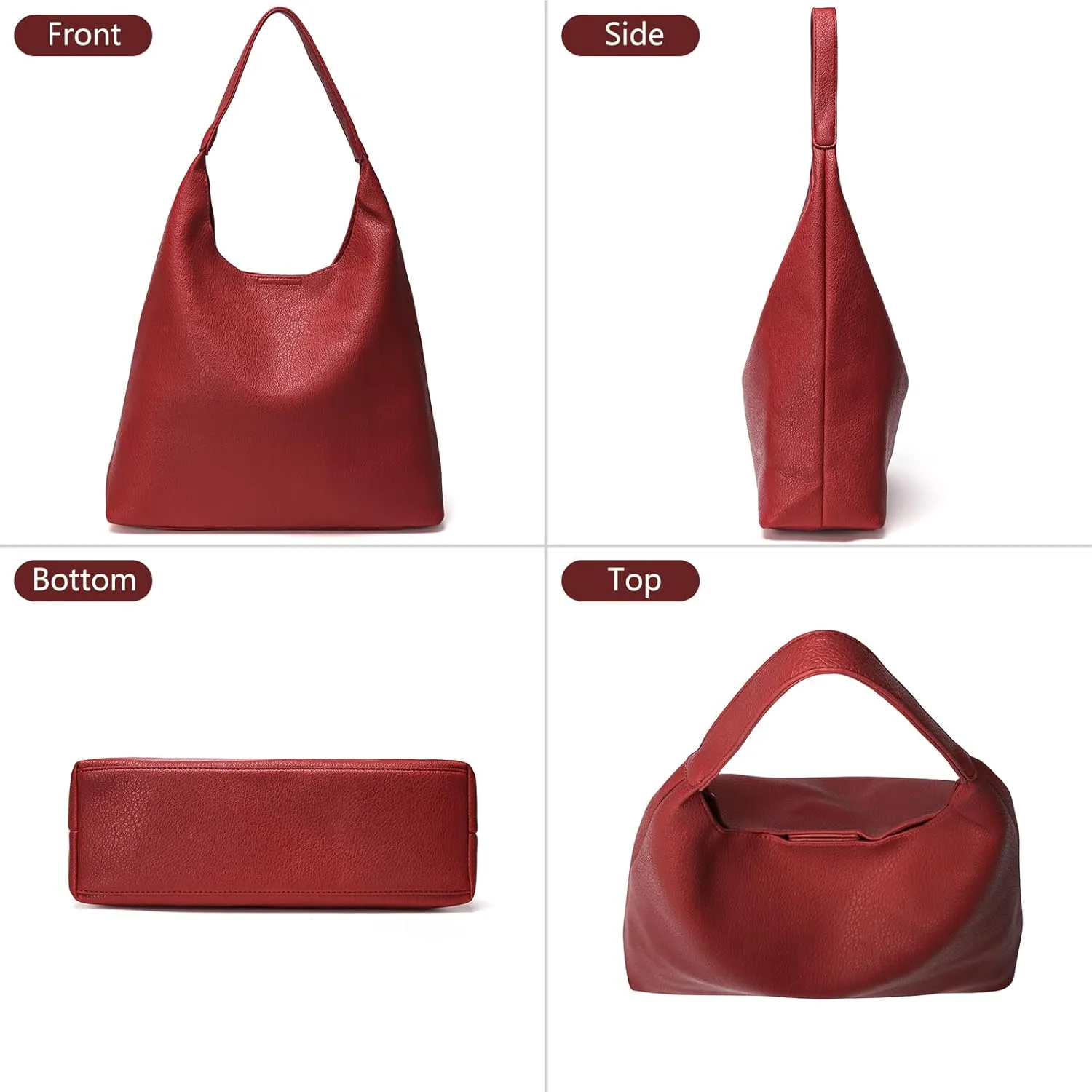 Hobo Bags for Women, Soft Vegan Leather Shoulder Handbags, Slouchy Tote Purses with Cosmetic Bag