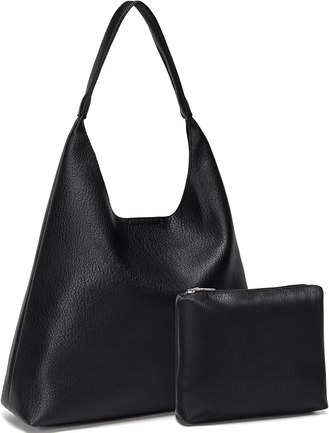 Hobo Bags for Women, Soft Vegan Leather Shoulder Handbags, Slouchy Tote Purses with Cosmetic Bag