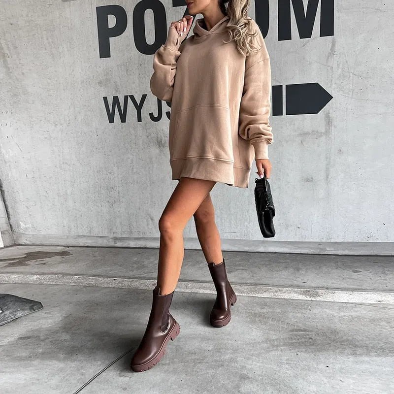 Hooded Loose Long Sleeve Pockets Sweatshirt
