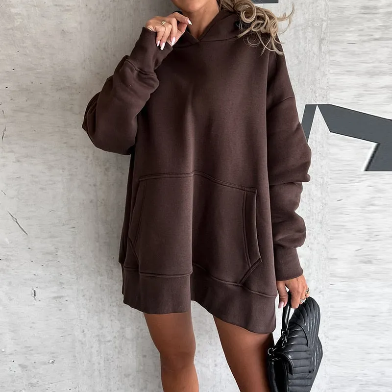 Hooded Loose Long Sleeve Pockets Sweatshirt
