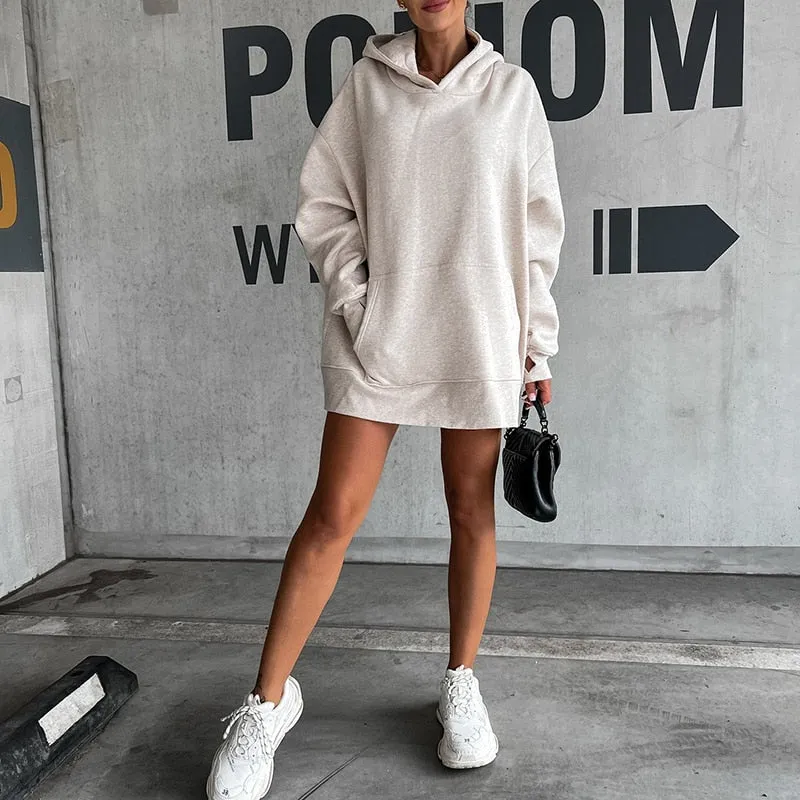 Hooded Loose Long Sleeve Pockets Sweatshirt