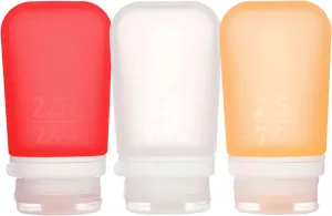 humangear GoToob  3-Pack (Medium) | Refillable Silicone Travel Bottle | Locking Lid | Food-Safe Material, Clear/Red/Orange, Medium (2.5 fl.oz.; 74ml)