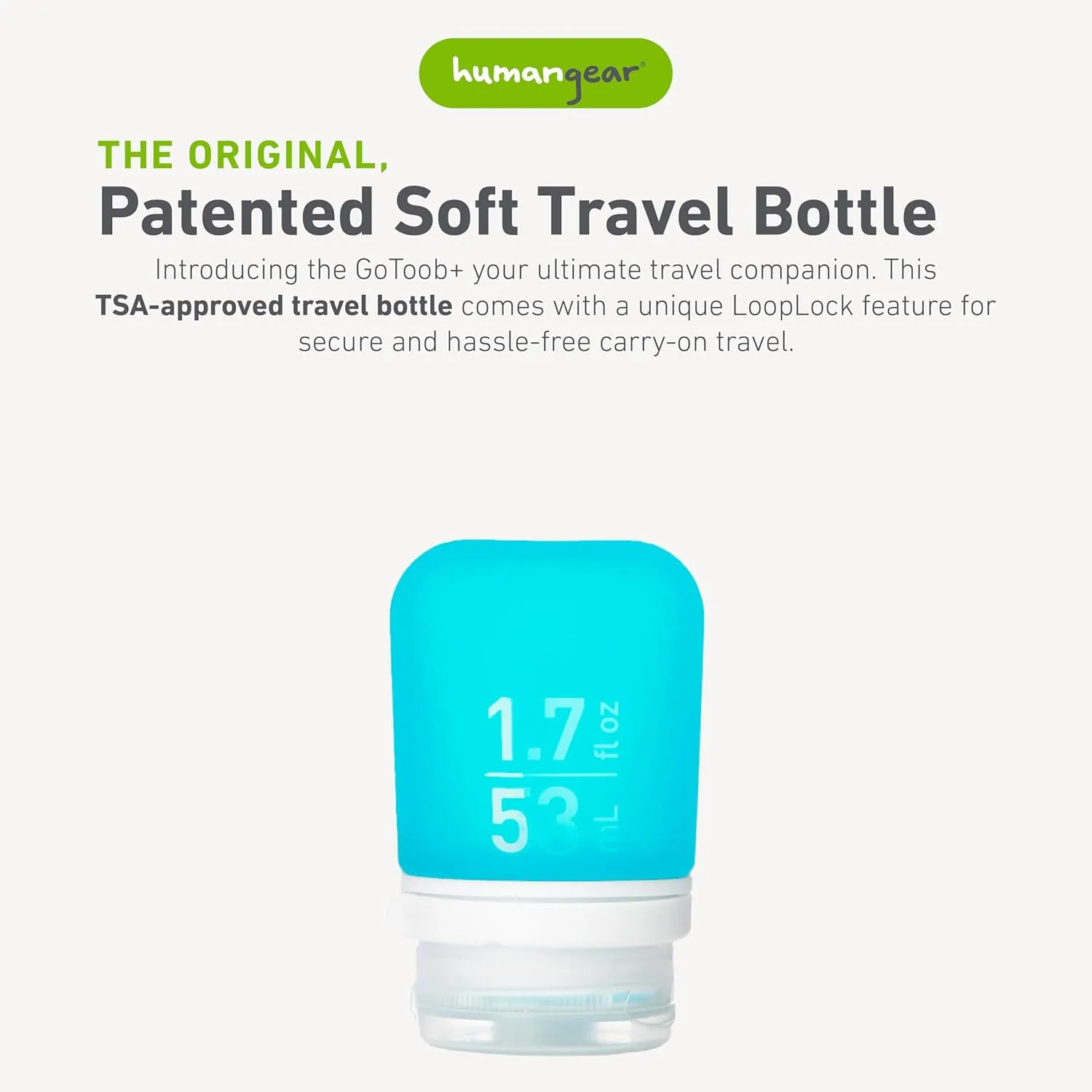 humangear GoToob  (Small) | Refillable Silicone Travel Bottle | Locking Lid | Food-Safe Material | Aqua, Small (1.7 fl.oz; 53ml)