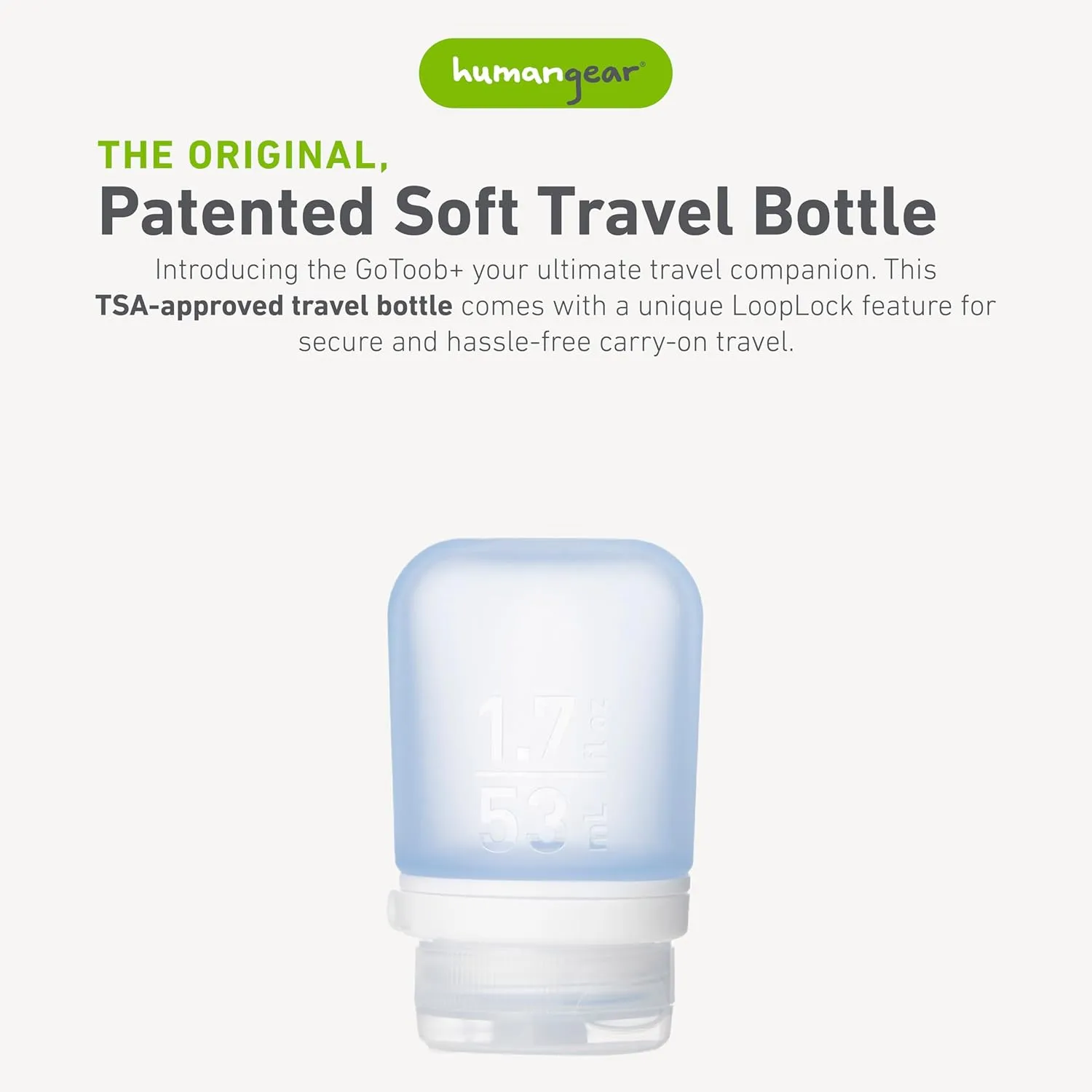 humangear GoToob  (Small) | Refillable Silicone Travel Bottle | Locking Lid | Food-Safe Material | Blue, Small (1.7 fl.oz; 53ml)