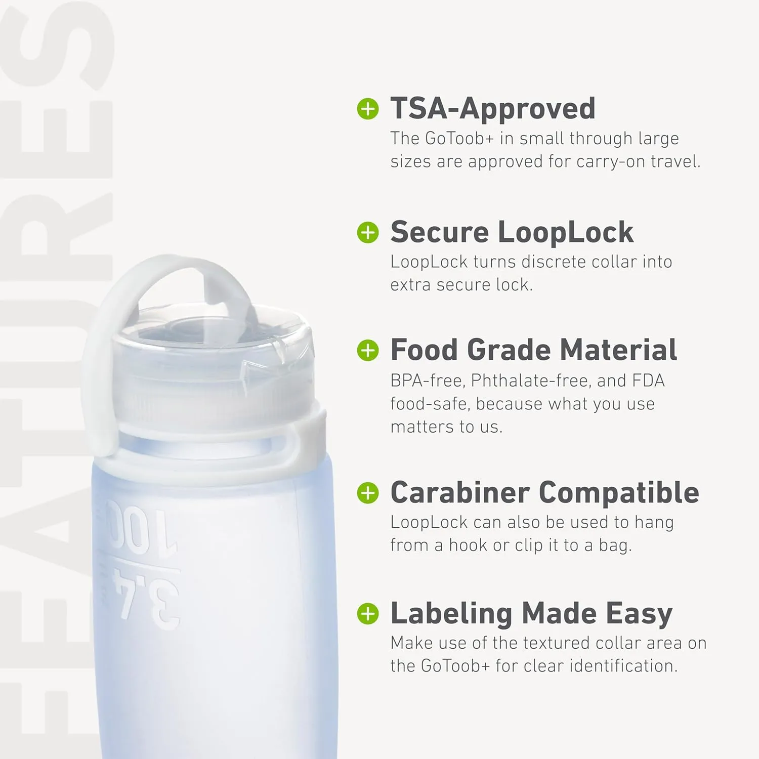 humangear GoToob  (Small) | Refillable Silicone Travel Bottle | Locking Lid | Food-Safe Material | Clear, Small (1.7 fl.oz; 53ml)