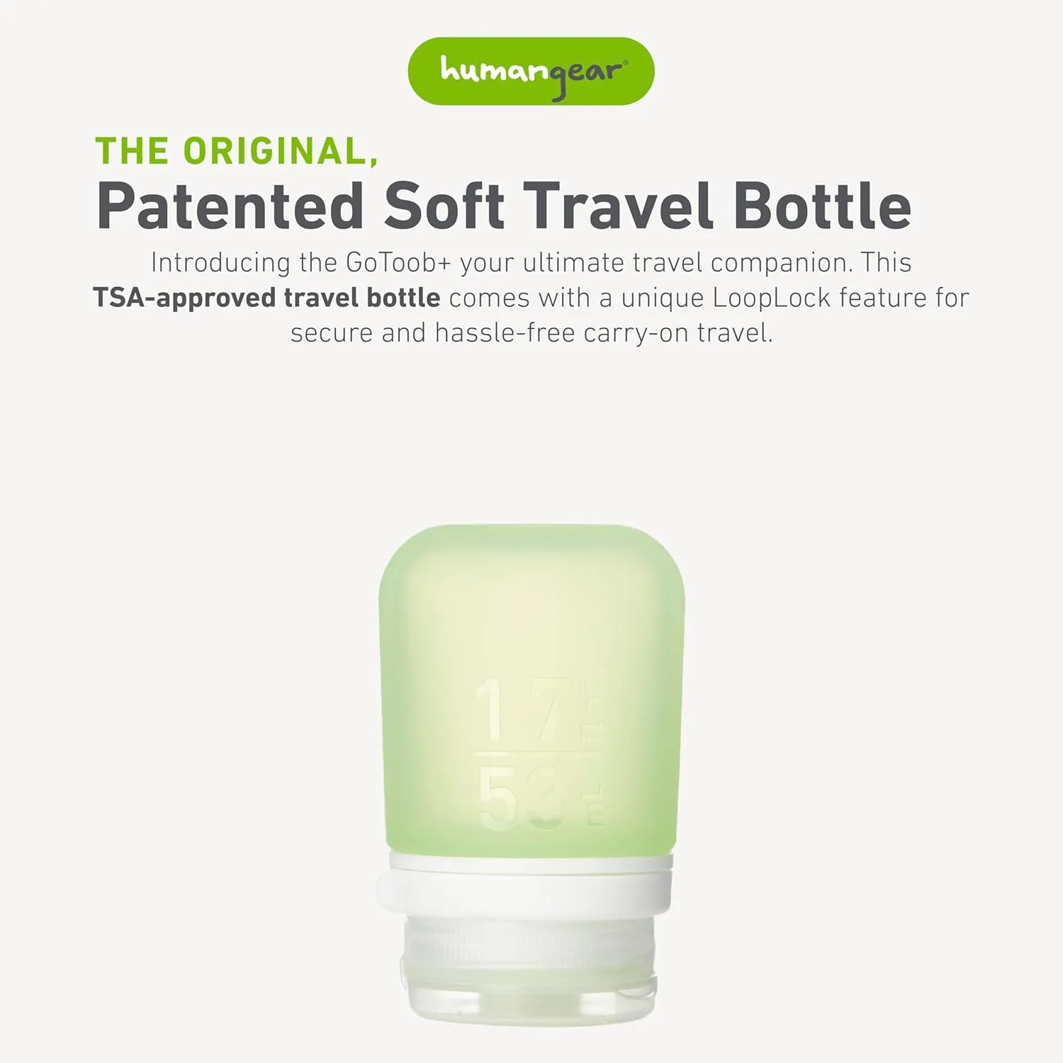 humangear GoToob  (Small) | Refillable Silicone Travel Bottle | Locking Lid | Food-Safe Material | Green, Small (1.7 fl.oz; 53ml)