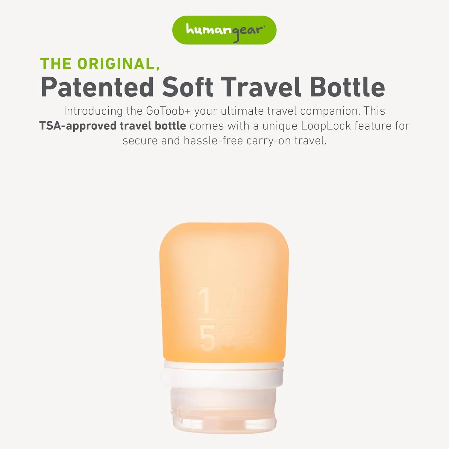 humangear GoToob  (Small) | Refillable Silicone Travel Bottle | Locking Lid | Food-Safe Material | Orange, Small (1.7 fl.oz; 53ml)