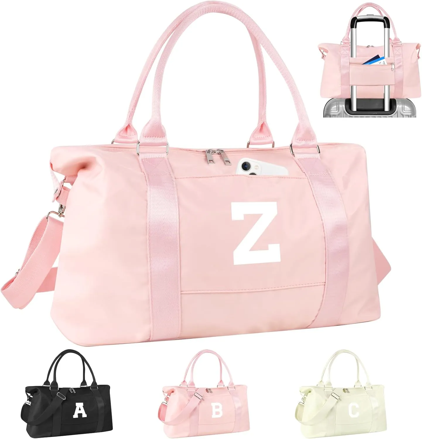 Initial Travel Duffel Bag Sports Gym Bag for Girls Teen Birthday Gifts,Pink Personalized Weekender Bag Carry On Tote Bags for Women Men,Waterproof Overnight Luggage Bag with Trolley Sleeve(Letter Z)
