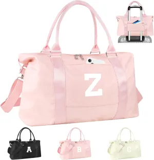 Initial Travel Duffel Bag Sports Gym Bag for Girls Teen Birthday Gifts,Pink Personalized Weekender Bag Carry On Tote Bags for Women Men,Waterproof Overnight Luggage Bag with Trolley Sleeve(Letter Z)