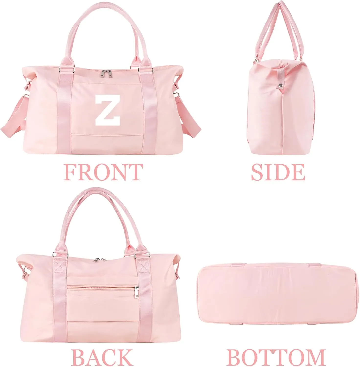 Initial Travel Duffel Bag Sports Gym Bag for Girls Teen Birthday Gifts,Pink Personalized Weekender Bag Carry On Tote Bags for Women Men,Waterproof Overnight Luggage Bag with Trolley Sleeve(Letter Z)