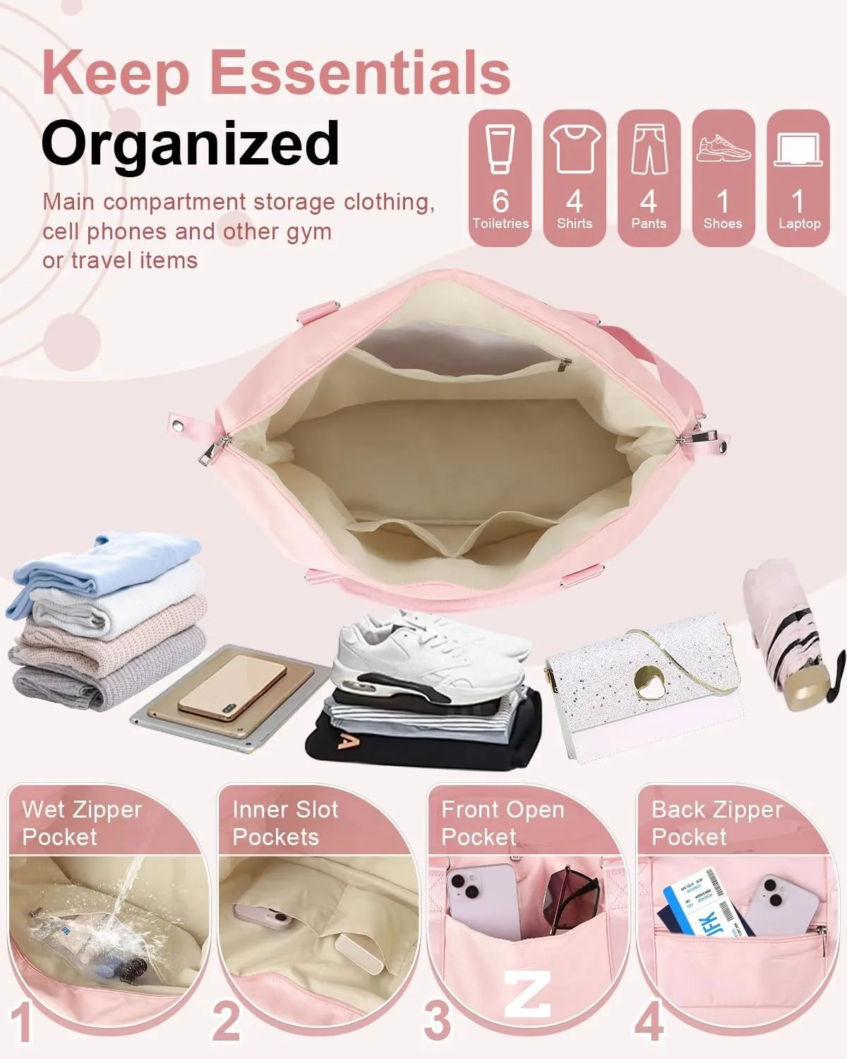Initial Travel Duffel Bag Sports Gym Bag for Girls Teen Birthday Gifts,Pink Personalized Weekender Bag Carry On Tote Bags for Women Men,Waterproof Overnight Luggage Bag with Trolley Sleeve(Letter Z)