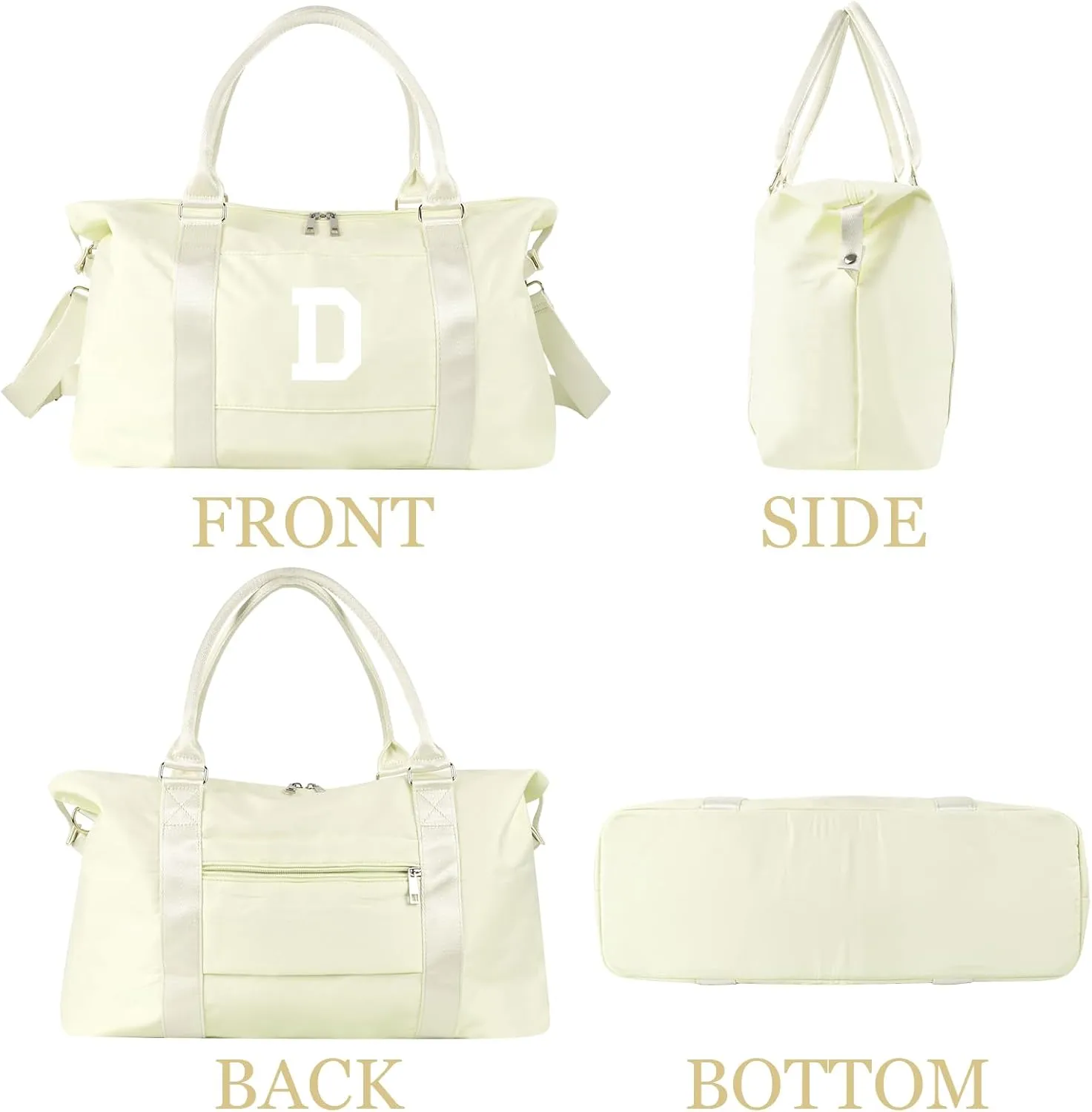 Initial Travel Duffel Bag Sports Gym Bag for Kids Teen Birthday Gifts,Beige Personalized Weekender Bag Carry On Dance Bags for Women Men,Waterproof Monogram Overnight Bag with Trolley Sleeve(Letter D)