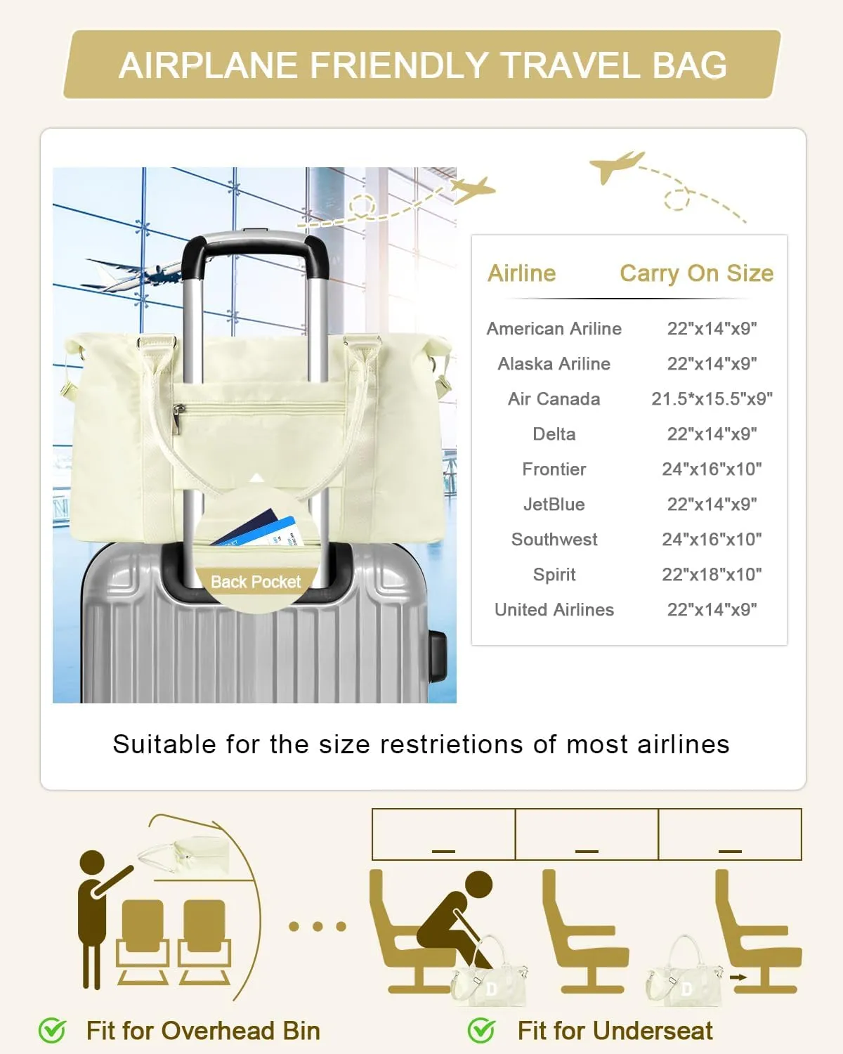 Initial Travel Duffel Bag Sports Gym Bag for Kids Teen Birthday Gifts,Beige Personalized Weekender Bag Carry On Dance Bags for Women Men,Waterproof Monogram Overnight Bag with Trolley Sleeve(Letter D)