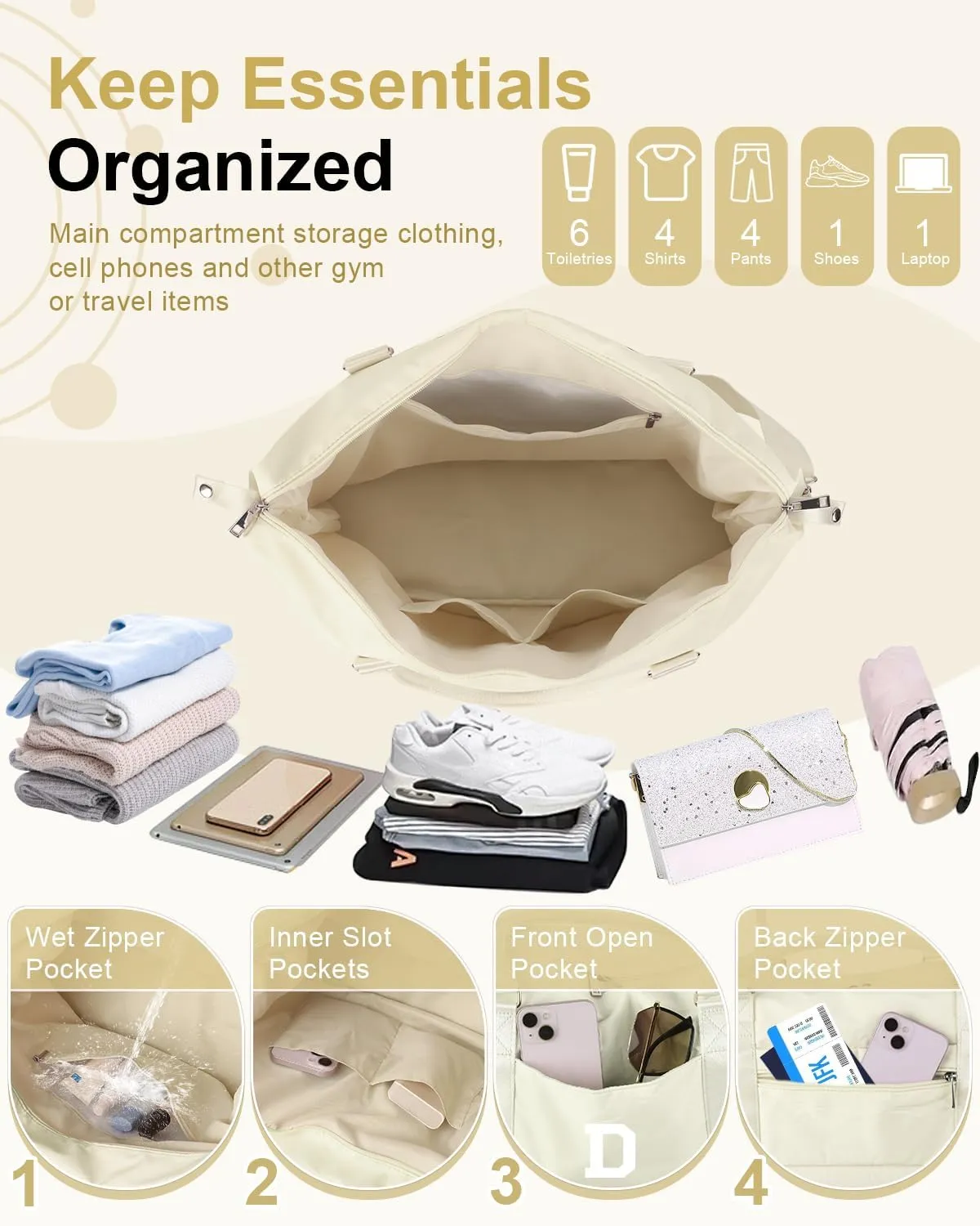 Initial Travel Duffel Bag Sports Gym Bag for Kids Teen Birthday Gifts,Beige Personalized Weekender Bag Carry On Dance Bags for Women Men,Waterproof Monogram Overnight Bag with Trolley Sleeve(Letter D)