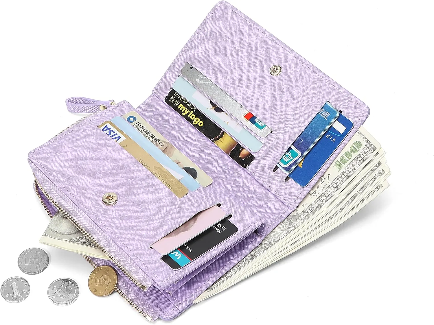 JIUFENG Women Zipper Wallet RFID Blocking Multi Purpose Coin Pouches Credit Card Holder Short Purses