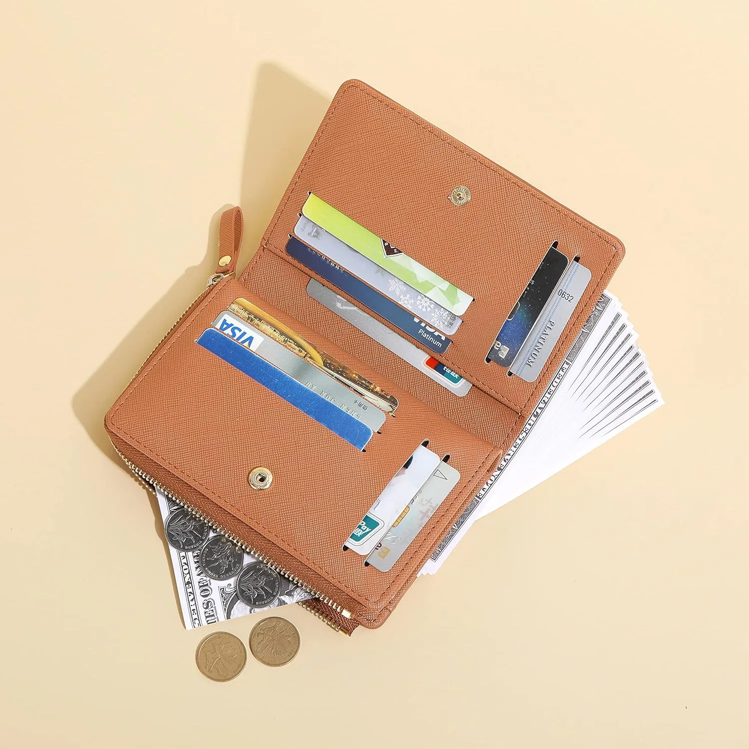 JIUFENG Women Zipper Wallet RFID Blocking Multi Purpose Coin Pouches Credit Card Holder Short Purses