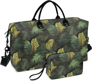 Jungle Leaves Travel Duffle Bag Duffel Bags Large Weekender Bag Carry On Duffel Bag Gym Bag with Toiletry Bag Garment Duffle Bags for Airplanes Women Men Yoga Sports Trip Adults